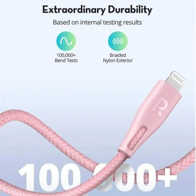 Ravpower Nylon Braided Type-C To Lightning Cable 2M - Pink